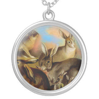 Little Rabbit Family Round Silver Necklace