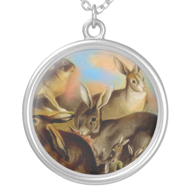 Little Rabbit Family Round Silver Necklace (Front)