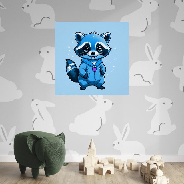 Little Raccoon In Blue Glossy Poster (Creator Uploaded)