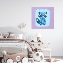 Little Raccoon In Blue Metal Wall Art