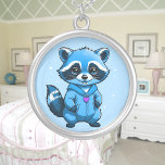 Little Raccoon In Blue Necklace<br><div class="desc">A cute little raccoon in monotone blue with a purple heart. Digitally created in a cartoon style. Perfect design for kids and adults on many trendy products! Customize your background color or add text!</div>