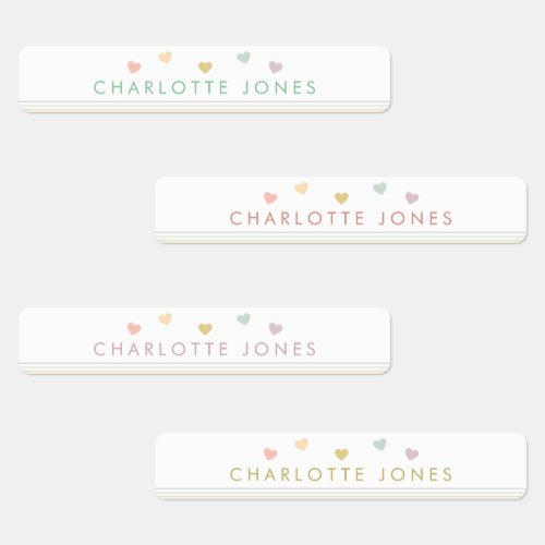 Little Rainbow Hearts Simple Waterproof Kids Name Labels