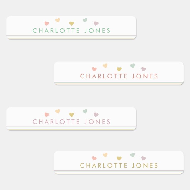 Little Rainbow Hearts Simple Waterproof Kids Name Labels (Group)