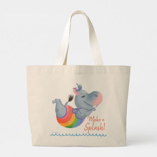 Little Rainbow Hippo Happiness - Make A Splash! Large Tote Bag (Back)