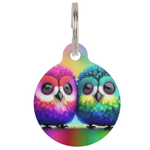  Little Rainbow Owls _ART by Lisa_Dawn Designs Pet ID Tag