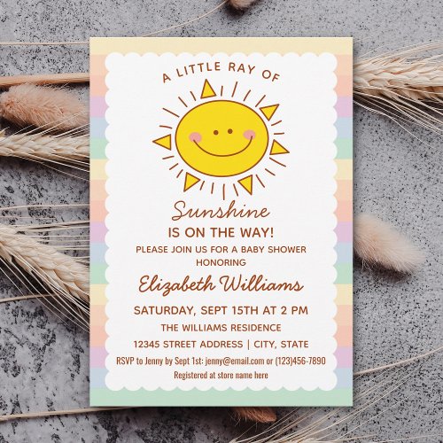 Little Rainbow Sunshine Gender Neutral Baby Shower Invitation