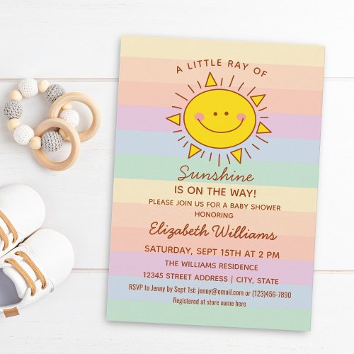 Little Rainbow Sunshine Gender Neutral Baby Shower Invitation