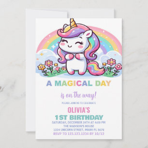 Little Rainbow Unicorn Birthday Invitations