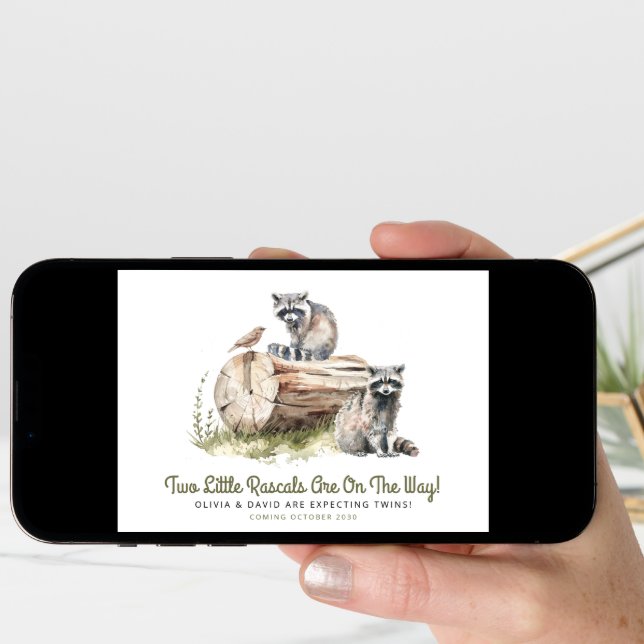 Little Rascals Raccoons Twins Baby Shower  Announcement (Front Digital)