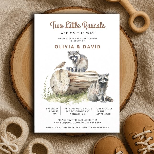 Little Rascals Raccoons Twins Baby Shower  Invitation (Creator Uploaded)