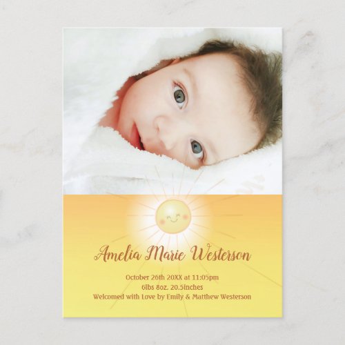 Little Ray of Sunshine Baby Birth Announcement Postcard