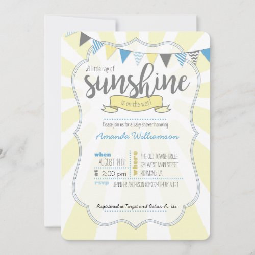 Little Ray of Sunshine Baby Boy Shower Invitation