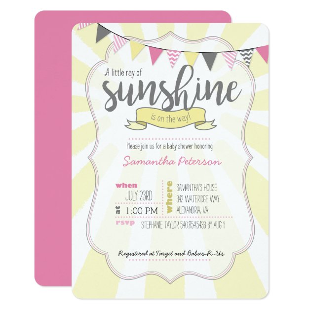 Little Ray Of Sunshine Baby Girl Shower Invitation