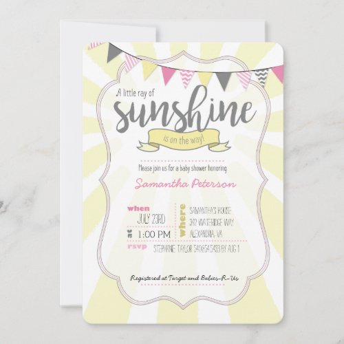 Little Ray of Sunshine Baby Girl Shower Invitation