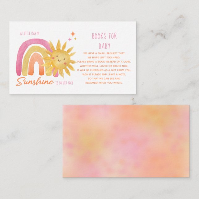 Little Ray of Sunshine Baby Shower Books for Baby Enclosure Card (Front/Back)