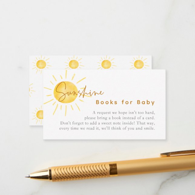 Little Ray of Sunshine Baby Shower Books For Baby Enclosure Card (Front/Back In Situ)