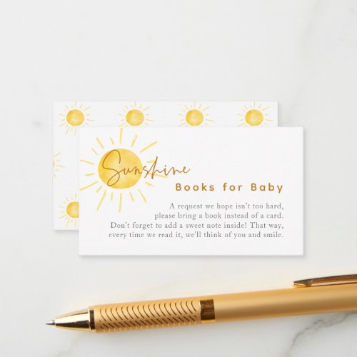 Little Ray of Sunshine Baby Shower Books For Baby Enclosure Card