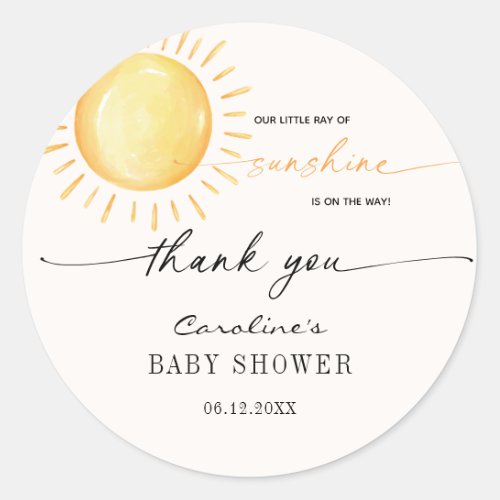 Little Ray Of Sunshine Baby Shower Classic Round S Classic Round Sticker