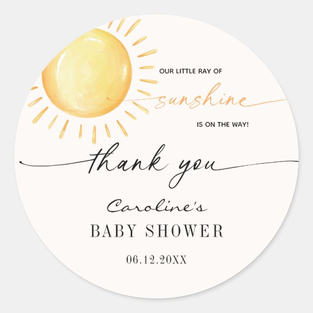 Little Ray Of Sunshine Baby Shower Classic Round S Classic Round Sticker (Front)