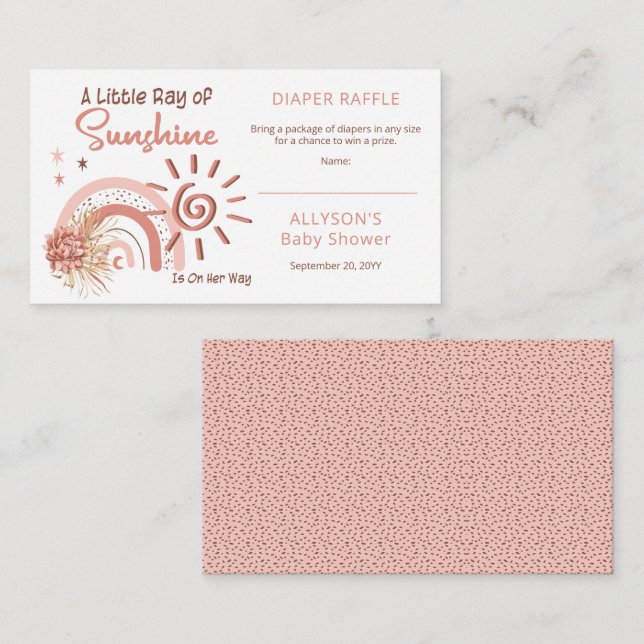 Little Ray of Sunshine Baby Shower Diaper Raffle   Enclosure Card (Front/Back)