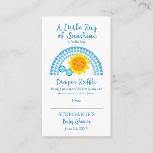 Little Ray of Sunshine Baby Shower Diaper Raffle   Enclosure Card