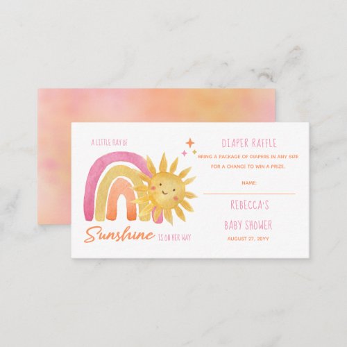 Little Ray of Sunshine Baby Shower Diaper Raffle   Enclosure Card