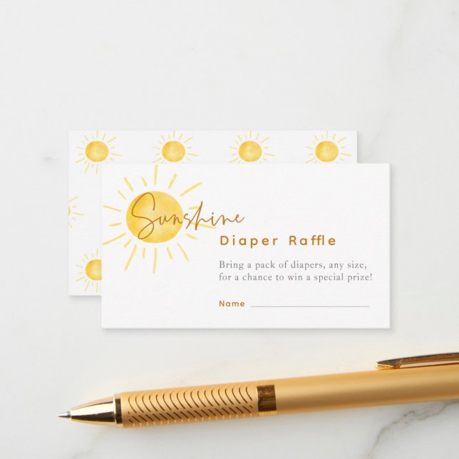 Little Ray of Sunshine Baby Shower Diaper Raffle Enclosure Card (Front/Back In Situ)