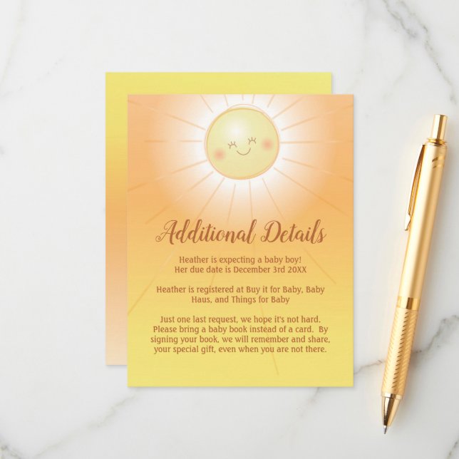 Little Ray of Sunshine Baby Shower  Enclosure Card (Front/Back In Situ)