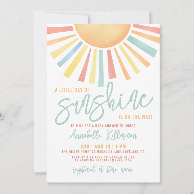 Little Ray Of Sunshine Baby Shower Invitation (Front)