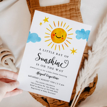 Little Ray Of Sunshine Baby Shower Invitation by NamiBear at Zazzle