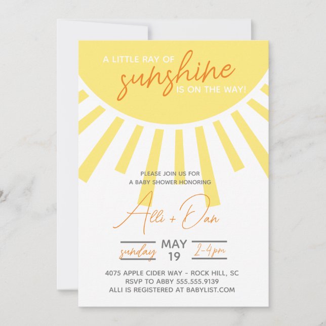 Little Ray of Sunshine Baby Shower Invitation (Front)