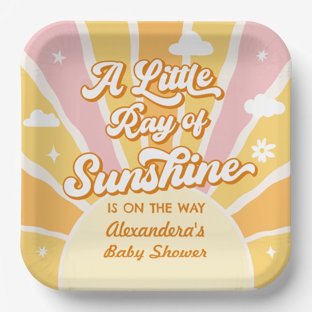 Little Ray of Sunshine Baby Shower Paper Plates (Front)
