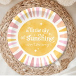 Little Ray of Sunshine Baby Shower Paper Plates<br><div class="desc">Brighten up your baby shower table with our Sunshine Baby Shower Paper Plates! These charming plates feature a boho design adorned with a watercolor sun, retro typography, and star accents against a soft vintage white background. With their bright and girly color scheme of pink, peach, and yellow, they set the...</div>