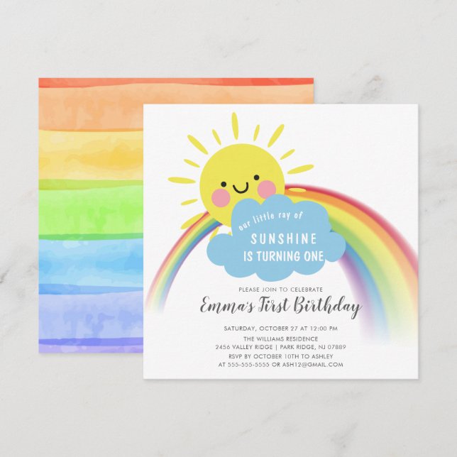 Little Ray Of Sunshine Birthday Invitation (Front/Back)