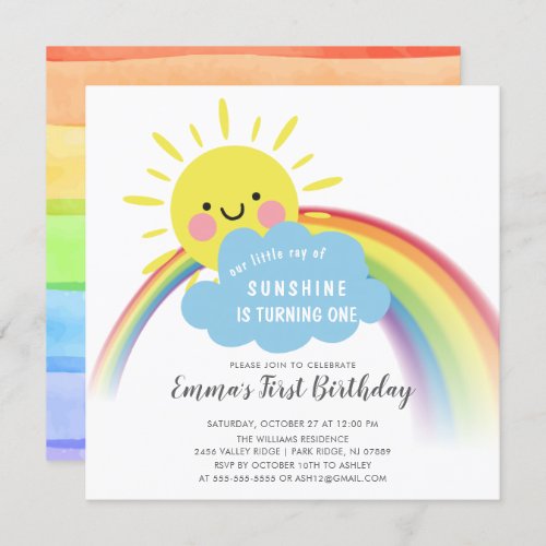 Little Ray Of Sunshine Birthday Invitation