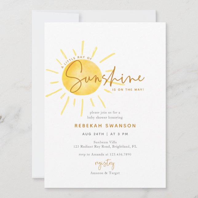 Little Ray of Sunshine Boho Baby Shower Invitation (Front)