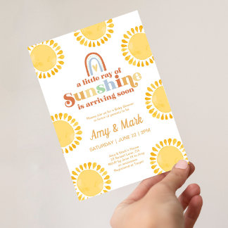 Little ray of sunshine boho baby shower invitation