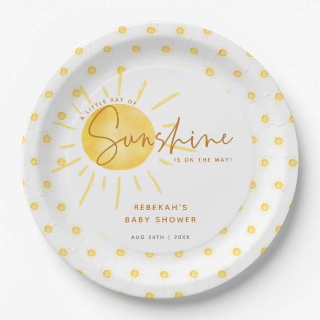 Little Ray of Sunshine Boho Baby Shower Paper Plates (Front)