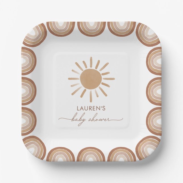 Little Ray of Sunshine Boho Baby Shower Paper Plates (Front)