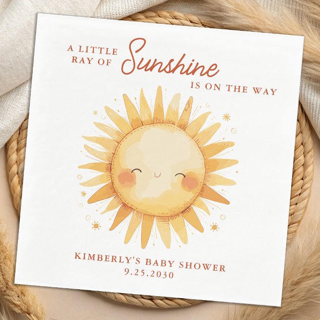 Little Ray of Sunshine Boho Cute Sun Baby Shower Napkins (Creator Uploaded)