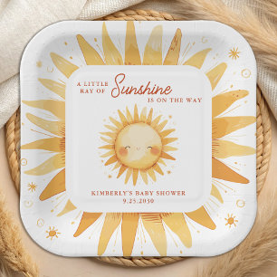 Little Ray of Sunshine Boho Cute Sun Baby Shower Paper Plates