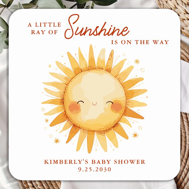 Little Ray of Sunshine Boho Cute Sun Baby Shower Square Sticker (Creator Uploaded)