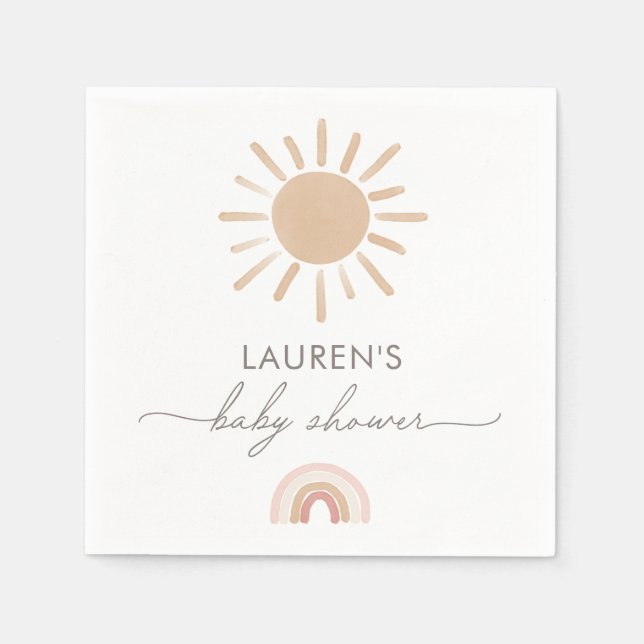 Little Ray of Sunshine Boho Girl Baby Shower Napkins (Front)