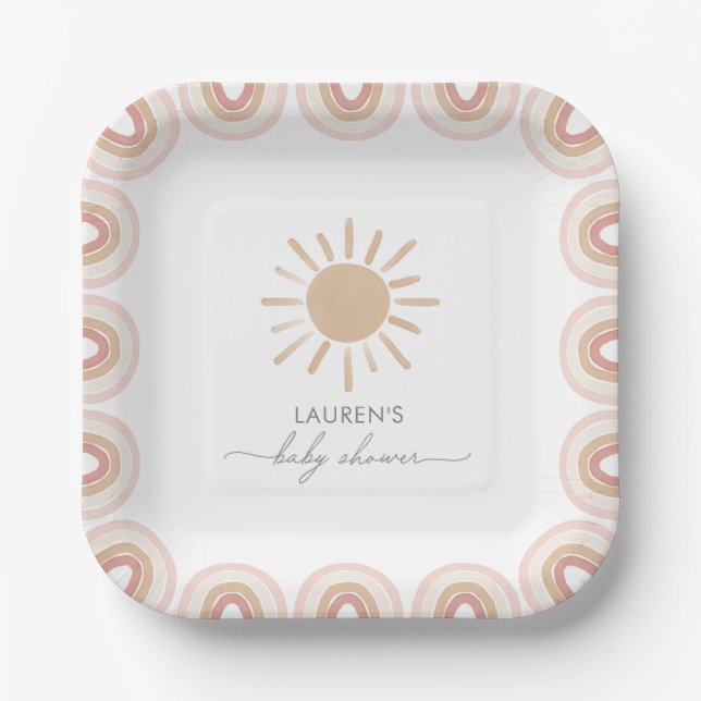 Little Ray of Sunshine Boho Girl Baby Shower Paper Plates (Front)
