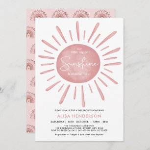 Little Ray of Sunshine Boho Pink Sun Baby Shower Invitation