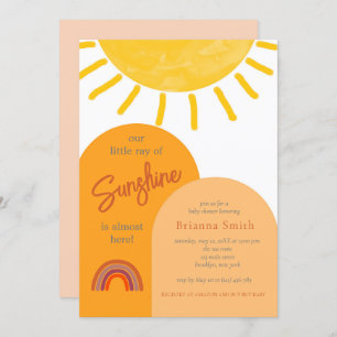 Little Ray of Sunshine Boho Rainbow Baby Shower In Invitation