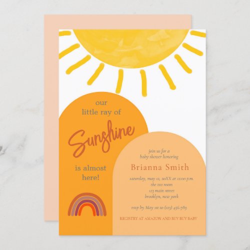 Little Ray of Sunshine Boho Rainbow Baby Shower In Invitation