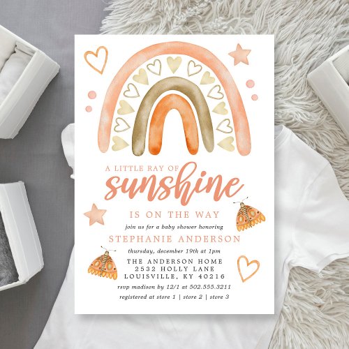 Little Ray Of Sunshine Boho Rainbow Baby Shower Invitation