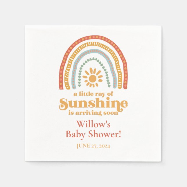 Little Ray of Sunshine Boho Rainbow Baby Shower Napkins (Front)