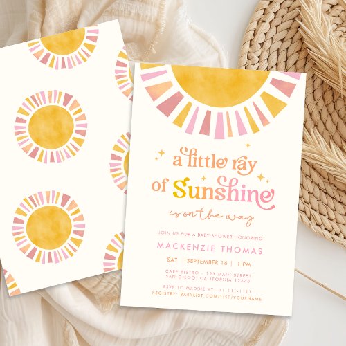 Little Ray of Sunshine Boho Retro Girl Baby Shower Invitation